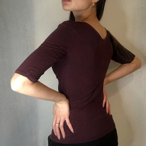 Burgundy Scoop Necked Mid Sleeve Shirt - Picture 4 of 6